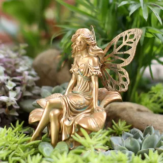 Xevinas Elfen Figuren, Sitzende Elfen Gartenfiguren, Garten Deko Draußen, Gartendeko Für Draußen Wetterfest, Fee Fairy Deko Figuren Für Teich, Garten, 11,8 x 8,7 x 9,8 cm (A)
