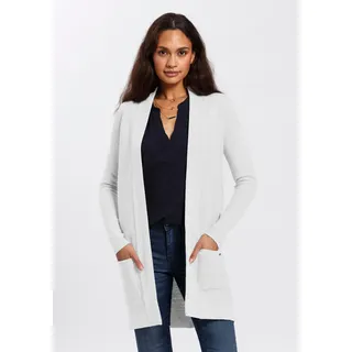 Longstrickjacke TOM TAILOR, Damen, Gr. M (38), weiß (wollweiß), Strick, Obermaterial: 100% Baumwolle, unifarben, figurumspielend Po-bedeckend, V-Ausschnitt, Bündchen, Strickjacken Strickjacke Longstrickjacke, aus Rippstrick mit aufgesetzten Taschen