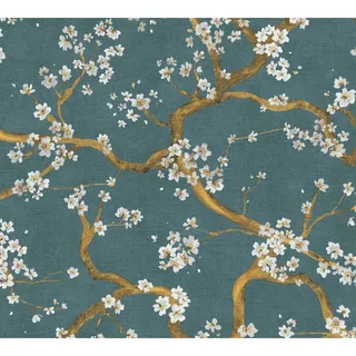 A.S. Création A.S. Creation Vliestapete Blütenmuster Floral 10,05 m x 0,53 m Blau-Gold FSC®