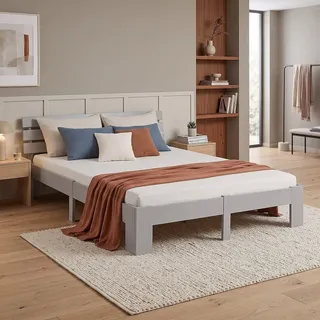 Homestyle4u Holzbett 180 x 200 cm Grau