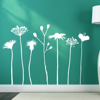 DESIGNSCAPE® Wandtattoo Wiesenblumen - Blumenwiese Deko | Farbe: hellgrau | Größe: groß (159 x 110 cm)