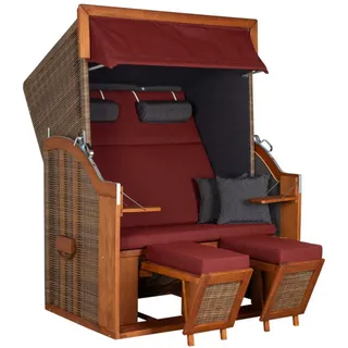 Mr. Deko Strandkorb Tinnum Pinie PE 120x160x80cm (BxTxH) | Strandkorb-2-Sitzer Volllieger Wetterfest | Sonnenliege 2 Personen Pinienholz | Gartenmöbel, Strandkörbe