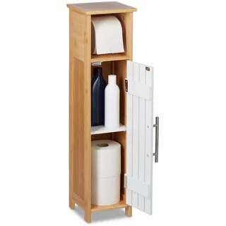 Relaxdays Toilettenpapierhalter stehend, MDF & Bambus, braun/weiß