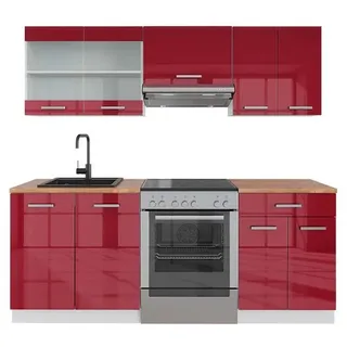 Vicco Küchenzeile R-Line 200 cm Rot Hochglanz/Weiß