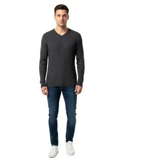 Moderner schlank geschnittener Herren Feinstrickpullover mit V-Ausschnitt 3174 Schwarz - S