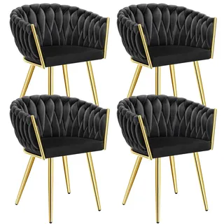 Tectake Esszimmerstuhl Astano Samt schwarz/gold 4er Set