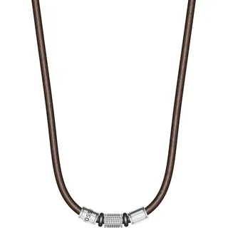 Kette mit Anhänger FOSSIL "Machine", braun (edelstahlfarben, braun, schwarz), Halsketten, Herren, Edelstahl Kautschuk Leder, L: 56, Edelstahl, Kautschuk, Leder