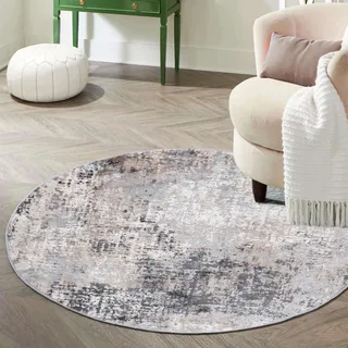Mazovia Teppich Rund 240 cm - Kurzflor - Weich Teppich für Wohnzimmer Esszimmer - Abstraktes Vintage Grau 240 x 240 cm