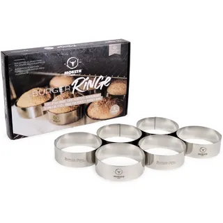 MOESTA-BBQ 10376 Burgerringe, aus Edelstahl, 6er Set aus 100% (Größe XL) | Back-Ring für Burger-Bun-Brötchen, Servierring, spülmaschinenfest, Servier-Ringe, Ø 11,5 cm