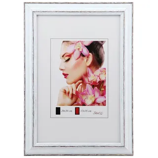 Idealtrend Classic Line Holz Bilderrahmen in 10x15 cm bis 50x70 cm Bilder Foto Rahmen: Farbe: Weiß-Braun | Format: 13x18