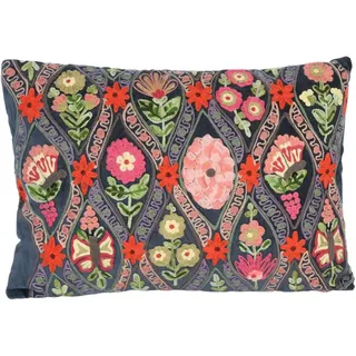 Casa Moro Deko-Kissen Jolina DUNKELBLAU 48x30 cm mit Füllung & mit Blumen Schmetterlingen Bestickt Boho Chic Zierkissen bunt rechteckig KI10011