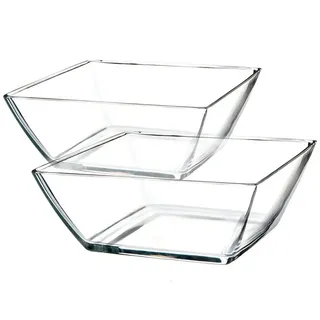 KONZEPT Servierschüssel Salatschüssel Eckig Obstschale 19x19 cm 1 Stück, Glasschalen 1,7L, (Set, 2-tlg), Transparent Snackschale Dickes Glas, Glasschüssel Spülmaschinenfest