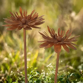 2 Stück Garten Dekoration in Rostoptik mit Metallblumen