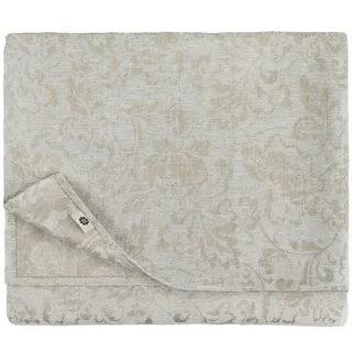 Linen & Cotton Jacquard Damast Tischdecke Stoff Cervo - 100% Leinen, Hellblau Blau Beige (147 x 147 cm) Tischtuch Tischwäsche Eckig mit Blumen Muster für Home Küche Dekoration Esszimmer Wohnzimmer