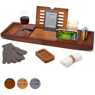 Temple Spring Badewannenablage, Badewannenablage Holz für badewannen zubehör, Badewannenbrett, Badewannentablett zur badewanne zubehör, Bambus tablett, badezimmermöbel für badaccessories -Holzbraun