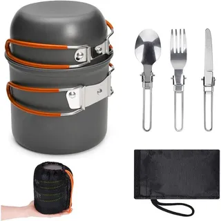 FELIXLEO Campinglöffel Camping Kochgeschirr Set Alu Topf 2P Faltbesteck FDA Orange. (1 Stück)