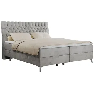 MKS Meble MKS Boxbett, Hellgrau, Textil, 2-Sitzer, H3, Rechteckig, 140x200 cm Schlafzimmer, Betten, Boxspringbetten