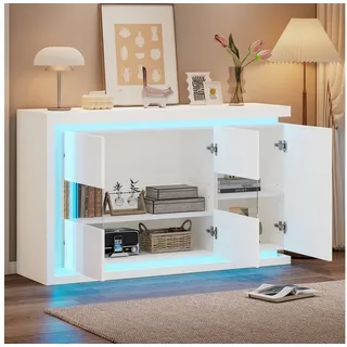 REDOM Sideboard Durchdachte Aufbewahrung,3 Schichten & verstellbare (Beistellschrank, Wohnzimmerschrank, 1 St., mit Glastüren,One-Touch Beleuchtung), Hochglanz-LED-Sideboard weiß