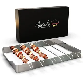 Marindo BBQ Grill- und Schaschlikspieße Edelstahl 6er Set – 6 Grillspieße 31cm lang & Gestell | Grillspieße für Schaschlikgrill | Schaschlik Fleischspieße