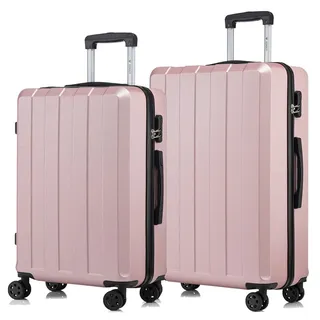 Suitcase Set, Rollkoffer Handgepäck, Kofferset, mit 4 Rollen 360°, Hartschalenreise Zahlenschloss, Weicher Gummigriff (2er Set, L&XL, Roségold) - Rosa