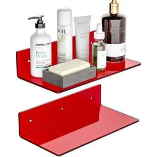 Sezanrpt 30cm rote kleine Wandregale, Acryl Badezimmer Regale für Wand, schwimmende Regale für Wohnzimmer, 2 Packung