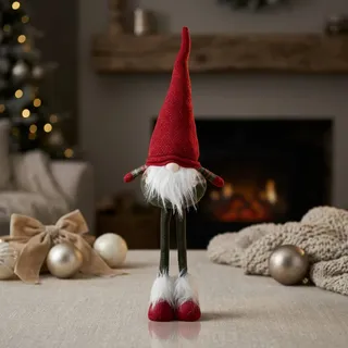Weihnachtswichtel ausziehbar 36-66cm Gnom Teleskopbeine Dekofigur rot-grün