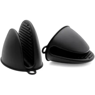 JZK 1 Paar Topfhandschuhe hitzebeständig ofenhandschuhe silikon für Heißluftfritteuse mikrowelle und mini ofen, Küchen topfgriffe topflappen backofen handschuh kochhandschuhe für Finger, Schwarz