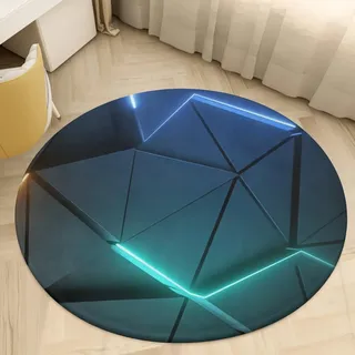 PEIHUODAN Visuell Abstrakt 3D Geometrischer Runder Teppich 130 cm, Gaming-Teppich für Jungen-Teenagerzimmer, Flanell-Anti-Rutsch Gamer Gaming Stuhl, Runde Teppiche Weiche Kinderzimmermatte, Multi 4