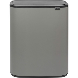 Brabantia 223129 Bo Touch Abfalleimer, mit 1 x 60-Liter-Inneneimer (Mineralbeton-Grau), Abfall- / Recyclingeimer für die Küche mit herausnehmbaren Fächern und gratis Müllbeutel