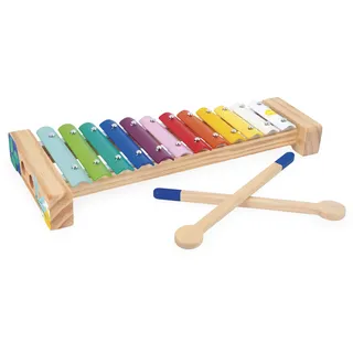 Janod - Xylophon aus Holz und Metall - Musikinstrument für Kinder - 12 Tasten und 2 Schlägel enthalten - Spielzeug zur Imitation und musikalischen Früherziehung - Wasserfarben - Ab 18 Monaten, J07663