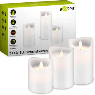 goobay LED Echtwachskerze 3 St. weiß