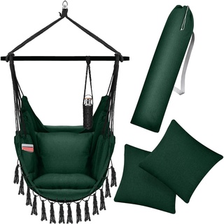 KESSER® Hängesessel mit 2 Kissen Getränkehalter & Bücherfach - Safari XXL Hängestuhl für Erwachsene & Kinder Hängematte bis 150 kg Hängesitz Aufhängung Indoor & Outdoor Wohn & Garten Terrasse