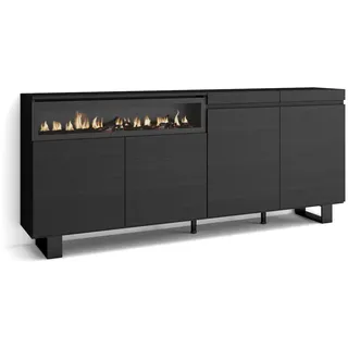 SKRAUT HOME Sideboard, Schrank, Küche, Sideboard, Flurschrank, 200x35x87cm, 4 Türen, Elektrischer Kamin, Industriedesign, Moderner Stil, Schwarz _ 64_4