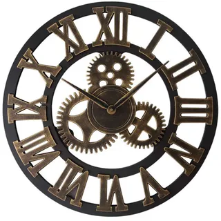 Große 3d-wanduhr Mit Goldenem Zahnrad, 30 Cm, Vintage-holz, Geräuschlos, Industriestil, Römische Ziffern, Steampunk-wanduhr Als Dekoration Für Wohnzimmer, Bar, Restaurant