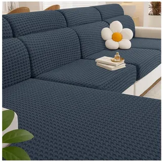 LuxusKollektion Sofahusse Sitzkissenbezug Sofa Stretch Dunkelgrau 1 Sitzer*2+Chaiselongue*1