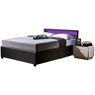 Doppelbett Schubkastenbett inkl. LED, Schubkasten und Lattenrost 140 x 200 cm Dunkelgrau - Grau