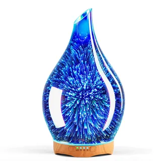 Porseme Aroma Diffuser 280ml, Handgeblasen 3D Glas Luftbefeuchter, Ultraschall Aromatherapie Öle Diffusor mit 7 farbigem LED Licht, Diffuser für Ätherische Öle mit Timer BPA Frei für Wohnung (Silver)