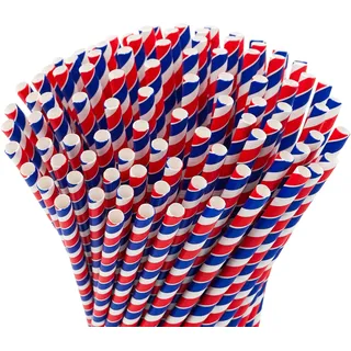 Papier Strohhalme kurz Frankreich Design, 100 Stück, 16 cm lang, 7mm Ø. Strohhalm France französische Flagge, tricolore, biologisch abbaubar, Umweltfreundlich Einweg Trinkhalm (Kurz)