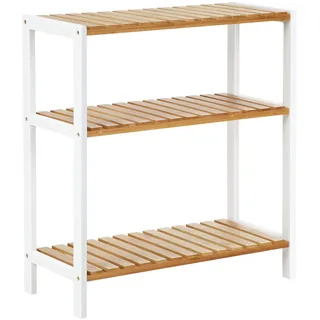 Songmics Badezimmerregal, Badregal, Küchenregal, Schuhregal mit 3 Ebenen, Standregal aus Bambus, 26 x 60 x 66 cm, für Bad, Wohnzimmer, Flur, Küche, wolkenweiß-naturbeige BCB33WN