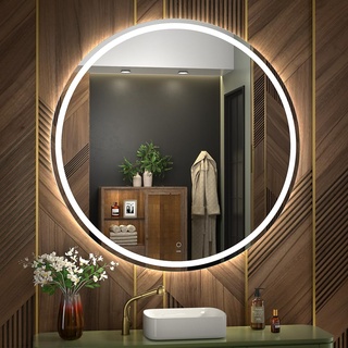 KWW 100 cm LED Runder Badezimmer Eitelkeitsspiegel, Farbtemperatur Einstellbar, Anti-Nebel Dimmbare Lichter, Wand Befestigter Make-up-Spiegel mit Smart Touch-Taste