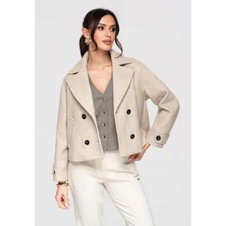 OMBRE Trenchcoat Damen Peacoat Kurzmantel Oversize Casual Taupe L (kein Set, 1-tlg) Zweireihige Knopfleiste, breite Revers L