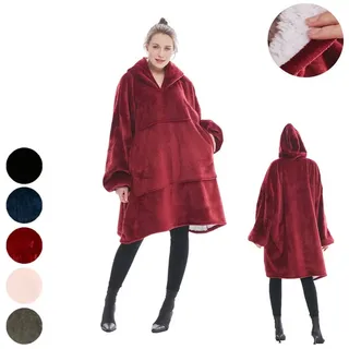 Wohndecke Ärmeldecke Tragbare Decke,Wohndecke,Fleecedecke,Kuscheldecke, BTTO, SchalDecke mit Ärmeln,Wohndecke,Einfarbig,Weich rot