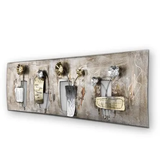 House of Arts | Metallbild 'Planteuse' | Moderne Wanddekoration mit Blumen | Wandbild 3D Wandrelief | Wanddeko Hergestellt in Handarbeit aus Metall | 120 x 40 cm | Bronze Silber Gold
