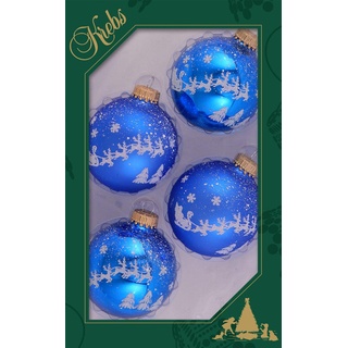 Krebs Glas Lauscha Weihnachtsdekoration/Christbaumschmuck aus Glas - Weihnachtskugeln - Motiv: Blau Schlitten - 4 Stück - Größe: ca. 7 cm