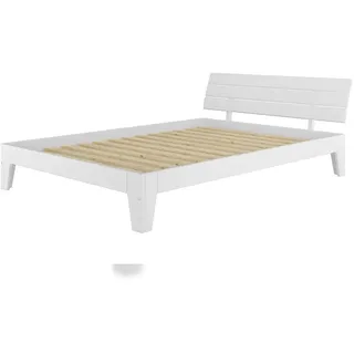Erst-Holz Weißes modernes Doppelbett 160x200 Bettgestell Holzbett Massivholz Kiefer Weiß V-60.54-16W Rollrost inkl.