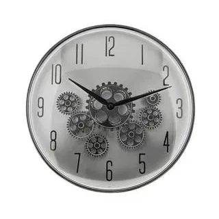 Wanduhr mit Zahnrädern - ø35 x 9 cm, Analog im Industrial-Look Silber