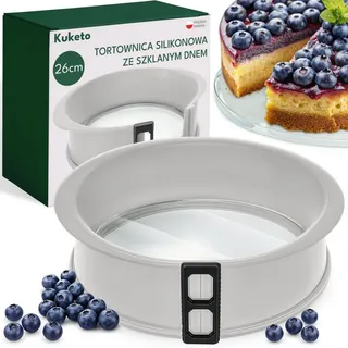 Kuketo | Silikon Tortenform Mit Glasboden Ø 26 Cm – Backform Für Kuchen & Torten – Hitzebeständig, Flexibel & Leicht Zu Reinigen - Grau
