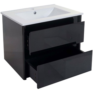 Waschbecken + Unterschrank MCW-B19, Waschbecken Waschtisch Badezimmer, hochglanz 50x60cm ~ schwarz
