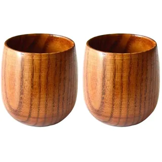 Amaoma 2Pcs Natürliche Holztasse Jujube Holzbecher Becher Hölzerner Tee Set, Holz Tasse Kaffee Bierkrüge Holzbecher Handgefertigte für Kaffee Bier Tee Saft Milch(2PC)