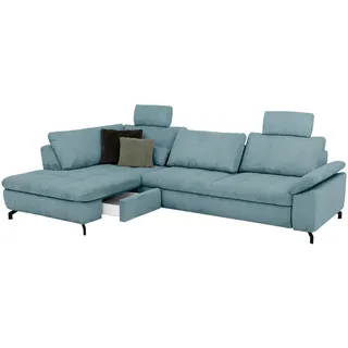 Beldomo Style Ecksofa Sense, Hellblau, Textil, 3-Sitzer, Ottomane links, Eckteil, L-Form, 291x197 cm, Goldenes M, Typenauswahl, Fußauswahl, Stoffauswahl, seitenverkehrt erhältlich, individuell planbar, Wohnzimmer, Sofas & Couches, Wohnlandschaften, Ecksofas